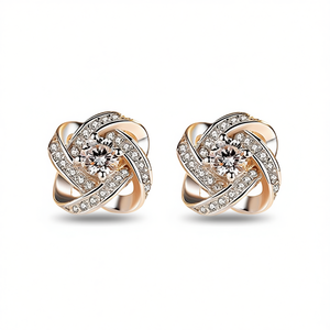 E1028 Orecchini a Perno con Nodo in Oro Bianco, Diamante Rotondo con Montatura a Griffe, Gioielli Classici da Sposa per Donna - Product Image 1