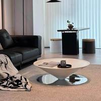 Mesa de Centro Minimalista de Diseño Artístico Moderno con Forma de Platillo Volador, Tapa de Mármol y Base de Acero Inoxidable BTCT014 para Hogar u Hotel