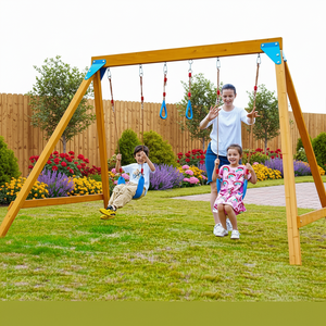 Ensemble de balançoires pour enfants en bois de sapin pour jardin, avec 2 balançoires à sangles et anneaux de trapèze, unisexe, à partir de 2 ans - Product Image 1
