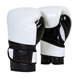 Gants de boxe en cuir PU blanc et noir avec fermeture unisexe, sangle de poignet réglable, imperméables pour la boxe, le kickboxing et l'entraînement MMA - Product Image 1