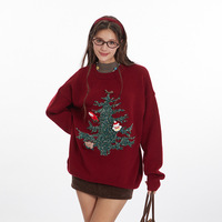 Pull jacquard style Noël européen et américain pour couple, motif dessin animé, automne, décontracté, rétro, manches longues, tricot ample pour femme