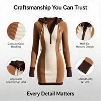 Robe pull mini côtelée à capuche décontractée pour femme, anti-plis, à manches longues, color block, coupe ajustée, toutes saisons, OEM ODM, vente en gros