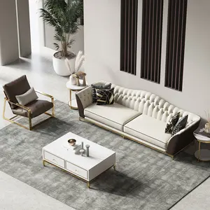 Luxury European Modern Design Genuine Leather White 3 Seater Couch Corner Sofa Sectional Sofa Set Furniture Living Room Sofas