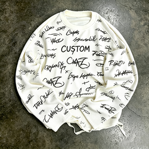 Heavyweight <strong>Sweatshirts</strong> Oversized Thermals High Quality Long Sleeve Custom logo <strong>Crewneck</strong> <strong>Mens</strong> Waffle Luxury T-shirt Manufacturer - Product Image 1