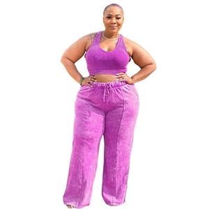 Vêtements pour femmes en gros : Ensemble sans manches avec haut court et pantalon large à taille élastique, Tailles Plus - Product Image 3