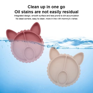 Assiette à dîner et bol d'alimentation pour bébé et enfant en silicone écologique, design animal de dessin animé, avec compartiments, sans BPA, antidérapant, facile à nettoyer - Product Image 4