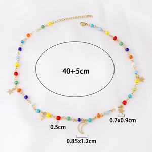 Collar de cadena de verano con cuentas de colores, colgante con forma de luna y estrella, gargantilla de acero inoxidable para fiesta - Product Image 3