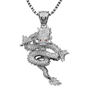 สร้อยคอจี้มังกรเงิน ดีไซน์โปร่ง ลายฉลุ ของขวัญเครื่องประดับ - Product Image 1