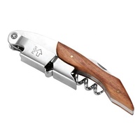 Tire-bouchon de Sommelier en Acier Inoxydable de 5 Pouces avec Manche en Bois, Coupe-capsule et Ouvre-bouteille – Outil de Bar et de Cuisine