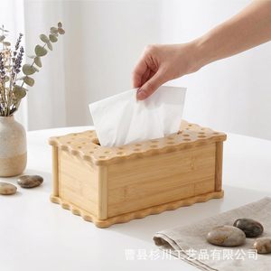 Caja de pañuelos de madera maciza con forma de onda, almacenamiento rectangular para servilletas, decoración para el hogar y la sala de estar - Product Image 1