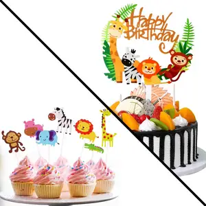 1 Cái Biểu Ngữ Chúc Mừng Sinh Nhật Động Vật Trong Vườn Thú, 35 Đồ Trang Trí Bánh Cupcake Động Vật Cho Bé Trang Trí Tiệc Sinh Nhật Rừng Rậm