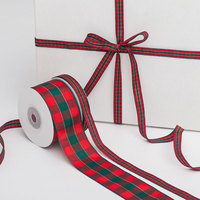 Pita Natal Merah Hijau Motif Kotak-kotak Poliester Pita Tartan DIY untuk Pembungkus Kado, Buket Bunga, Dekorasi Liburan Natal