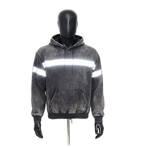 Sweat-shirt à capuche pour homme de qualité supérieure, lavé, avec bandes réfléchissantes, coupe ample, style décontracté, en tissu French Terry, idéal pour l'automne - Product Image 1