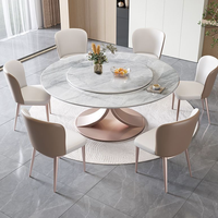Luxuriöses Esszimmer-Set mit Marmor-Rundtisch und Drehplatte, Hotel-Marmor-Esstisch-Set für 6 Personen