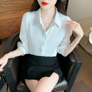 Kemeja <span class=keywords><strong>Chiffon</strong></span> Wanita Putih Musim Panas Profesional <span class=keywords><strong>2026</strong></span> Model Baru Kerah Polo Berkualitas Tinggi - Product Image 4