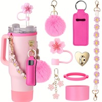 Ensemble de 8 accessoires pour gobelet MM 40oz 30oz : breloque, paille fleurie, poignée, sangle, étui à rouge à lèvres, pompon, bouchon anti-poussière, ensemble portable