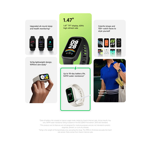 <span class=keywords><strong>Xiaomi</strong></span> Smart <span class=keywords><strong>Band</strong></span> 9 Active, Nueva Pantalla AMOLED, Correa de Silicona, Compatible con iOS/Android, Monitor de Ritmo Cardíaco, Llamadas, Disponible en Negro, Rosa, Beige y Blanco - Product Image 2