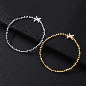 <span class=keywords><strong>Linsa</strong></span> Fashion Pulsera de cuentas de 3mm de elasticidad ajustable chapada en oro de 18 quilates Nuevo brazalete de acero inoxidable que no se decolora con avión - Product Image 4