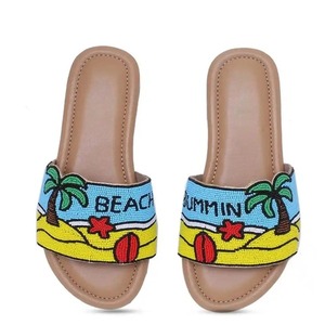 Elegant Handmade Beaded <b>Flat</b> Sandals Women Decorative Slippers with Pearl and Crystal Work Footwear for Casual and Festive Wear - Product Image 2