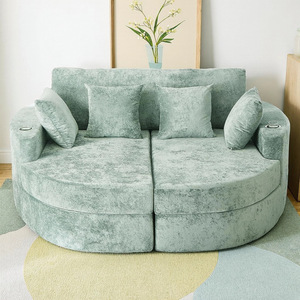 Sofá de Tela Redondo de Estilo Nórdico Minimalista con Correas de Compresión, Sofá <span class=keywords><strong>Extensible</strong></span> Tapizado de Dos Plazas para Apartamento y Villa - Product Image 4