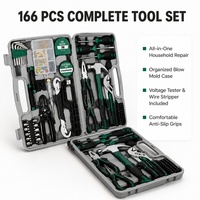 Kit d'outils manuels verts OEM 166 pièces pour la maison et la réparation domestique, avec testeur de tension, dénudeur de fils, tournevis, marteau et pinces