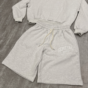 Unisex Baggy Sweatsuit Custom Embroidered Heavyweight Double <b>Zip</b> up Hoodies and <b>Shorts</b> Set Cotton Oversized <b>Men's</b> Tracksuit - Product Image 4