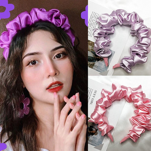 Venta caliente de la burbuja de pliegues de diadema <span class=keywords><strong>seda</strong></span> sólido color maquillaje diadema para niñas <span class=keywords><strong>scrunchies</strong></span> - Product Image 2