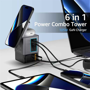 Stazione di Ricarica Rapida 6 in 1 da 105W, Caricatore Wireless 18W, Luce LED, Caricatore Combo USB C a Torre con 2 Cavi per Laptop - Product Image 1