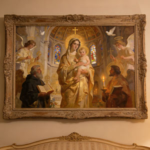 Dipinto d'Arte Religiosa Tradizionale, Pittura a Olio con Cornice in Legno per Decorazione Murale del Soggiorno, Durevole - Product Image 1