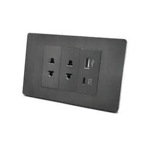 Wenzhou factory directly sale gray Brushed Frame America double outlet electric charging usb socket wall