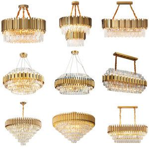 Lampadario Moderno Personalizzato in Metallo Dorato Spazzolato, Stile Impero Francese con Cristalli K9, Lussuoso <span class=keywords><strong>per</strong></span> Soggiorno - Product Image 1