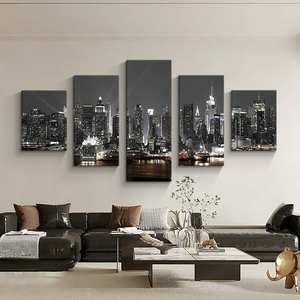 Cuadros de Ciudades Modernas Impresos en Lienzo, Arte de Pared de 5 Paneles, Pintura de Paisaje, Mural de Arte Urbano de Lujo para Decoración de Pared de Sala de Estar - Product Image 5