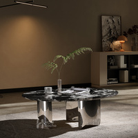 Hochwertiger Minimalistischer Runder Schwarzer Marmor-Couchtisch mit Spiegel-Edelstahl-Basis für Luxuriöses Wohnzimmer