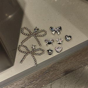 Nueva perla arco agujero zapato decoración hebilla amor oso plata Rhinestone botón extraíble zapato hebilla accesorio conjunto - Product Image 6