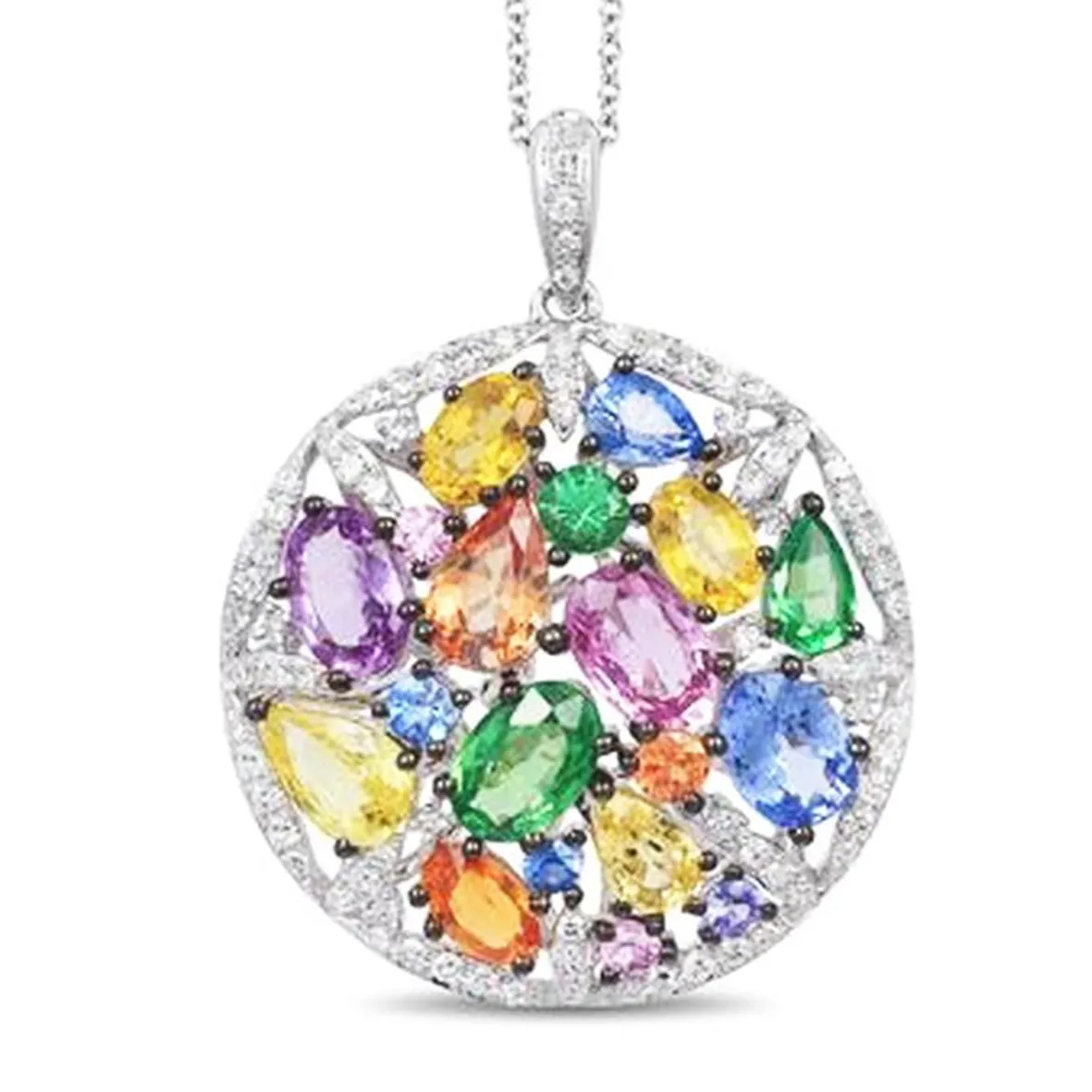 Desain baru 925 Sterling Silver Rainbow Kubik Zircon Perhiasan Multi CZ Liontin Kalung