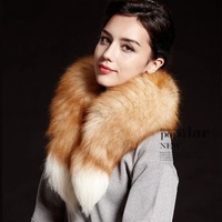 Mode hiver blanc fourrure étole luxueux fourrure châle renard peau écharpes avec queues pour femmes renard cheveux étole