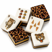 Tuiles de Mahjong en acrylique à quatre couches, dos imprimé léopard, 166 tuiles, motifs Coccinelle et Arbre, vente en gros personnalisée, produit phare
