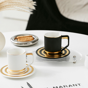 Fashion Light Luxury Gold Striped 240Ml 8Oz Afternoon Tea <b>Cup</b> Tea <b>Cup</b> and Saucer Set Personalized Mugs <b>Ceramics</b> Mugs - Product Image 2