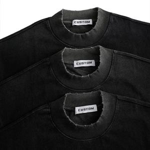 Peso pesado lavado fabricante algodón personalizado Vintage ácido lavado gota hombro bordado impresión de gran tamaño camiseta desgastada - Product Image 1