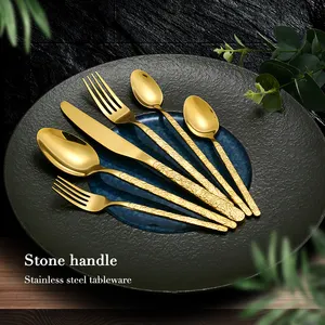 批发叉勺平板餐具不锈钢可重复使用的钛餐具黄金用于婚礼