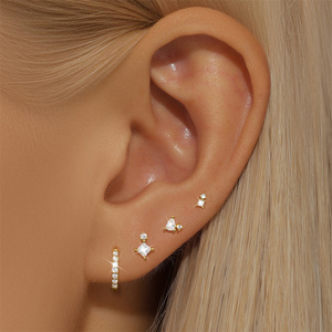 Ensemble de boucles d'oreilles en argent sterling S925 avec zircon géométrique, motif étoile, cœur, fleur, élégantes, simples, pour un usage quotidien - Product Image 3