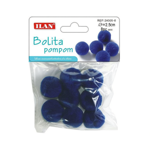 Pompon Ilan Bolita 2,5 cm Luminoso Blu Reale in Lana per Decorazioni Artigianali - Product Image 2