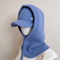Ensemble 2 pièces bonnet tricoté et écharpe à capuche, casquette à visière incurvée, cache-cou coupe-vent chaud et pliable, automne-hiver pour femme