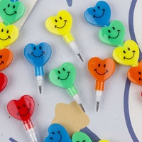 Crayons créatifs en forme de cœur à 5 sections, stylos multi-sections à motifs de dessins animés avec expressions amusantes, crayons à mine sans taille-crayon