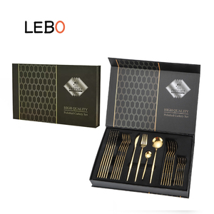 LEBO 24pcs Couverts Coffret Cadeau Cuisine Restaurant Acier Inoxydable Or Couverts Set pour Mariage - Product Image 1