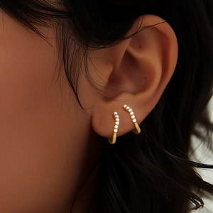 CANNER 925 Sterling <b>Silver</b> C Shaped Inlaid Zircon Double Layer Eye huggies <b>Hoop</b> <b>Earrings</b> - Product Image 3