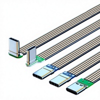 Câble plat en silicone Type-C mâle-mâle avec coudé à 90 degrés, courte longueur, pour la transmission de données et la charge rapide 66W