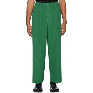 男士冬季中腰时尚绿色宽松适合百褶长裤裤子