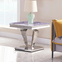 Ensemble de tables d'appoint modernes de luxe avec cadre en acier inoxydable argenté et tables console en marbre blanc pour le salon et les tables basses