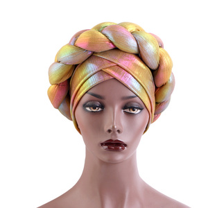 Nuevo Turbante Metálico <span class=keywords><strong>de</strong></span> Esponja para Exteriores, Estilo Africano, para Mujer, <span class=keywords><strong>de</strong></span> Poliéster, con <span class=keywords><strong>Trenzas</strong></span> Grandes, <span class=keywords><strong>de</strong></span> Lujo - Product Image 5